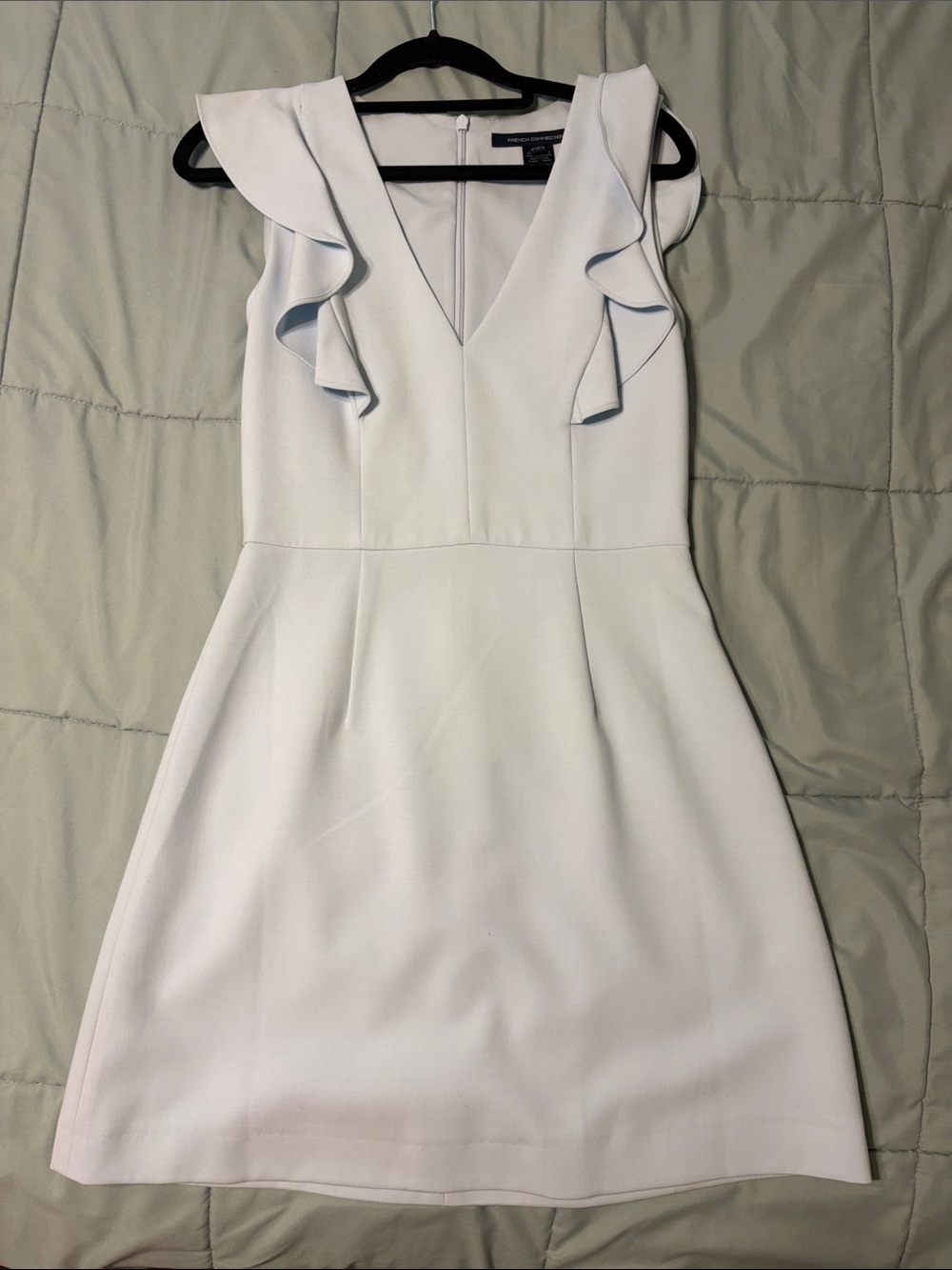 French Connection Pale Blue Ruffle V-Neck Mini Dress
